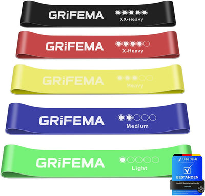 GA5001 Gomas Elásticas Musculación, 5 Niveles De Resistencia, Para Yoga, Entrenamientos De Fuerza Y Pilates, Con Guía De Entrenamiento Y Bolsa De Almacenamiento