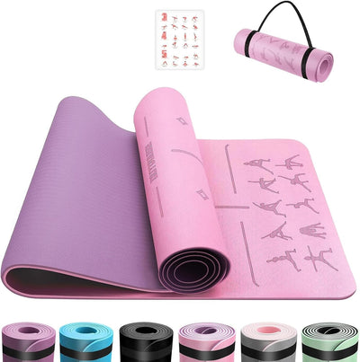Esterilla Yoga,Esterilla Fitness Antideslizante,Tpe Colchoneta Gimnasia, Para Pilates,Deporte,Gimnasia,Estiramientos, Esterilla Deporte Con Bandolera 183X61Cm